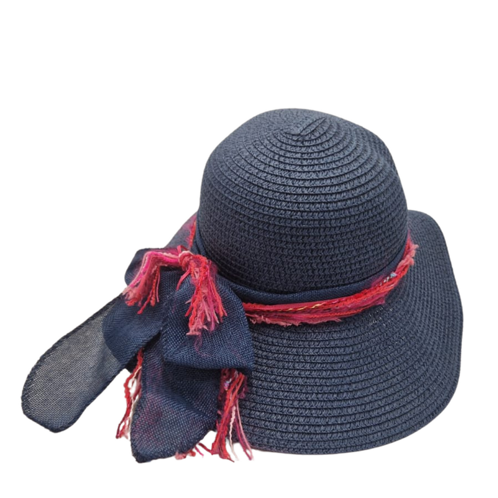 Wide Brim Sun Hat - Navy & Cerise