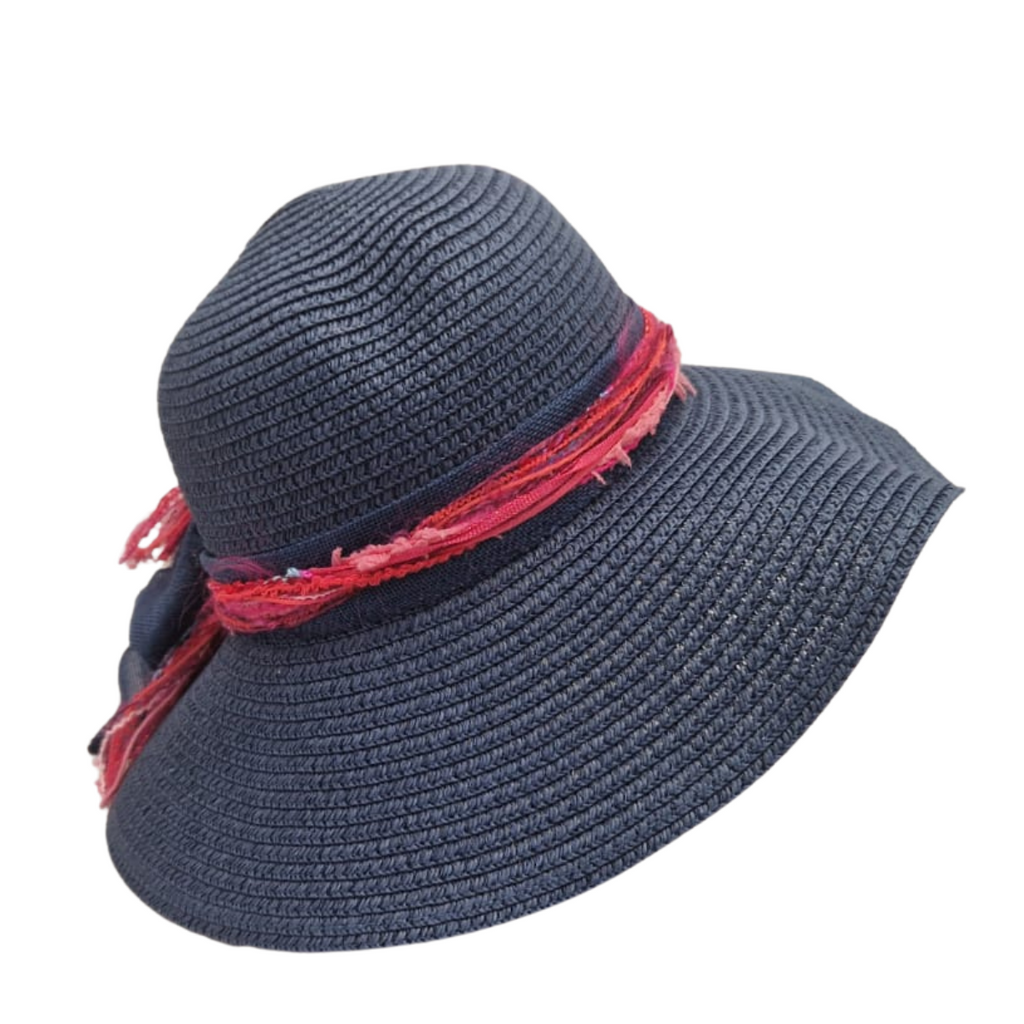 Wide Brim Sun Hat - Navy & Cerise