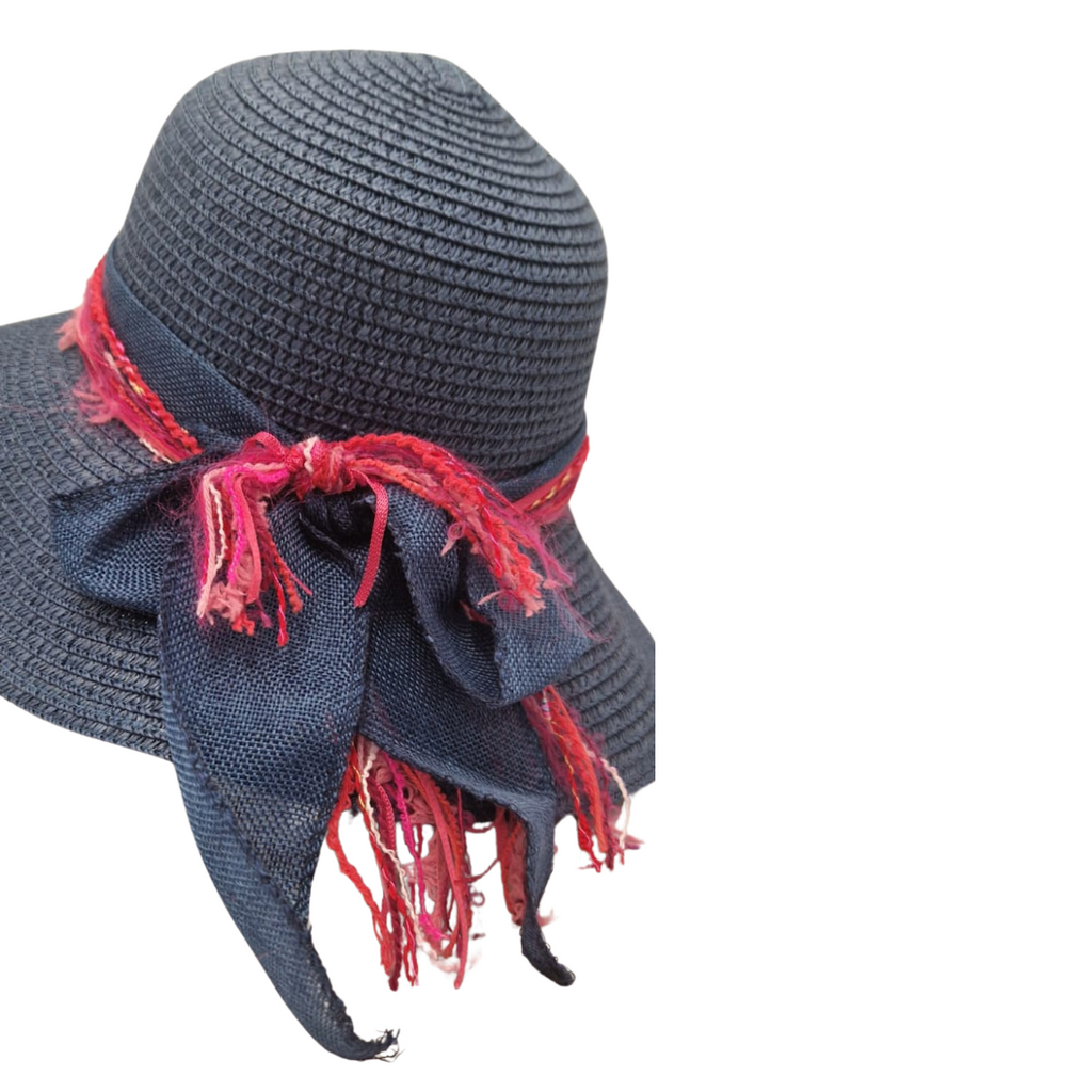 Wide Brim Sun Hat - Navy & Cerise