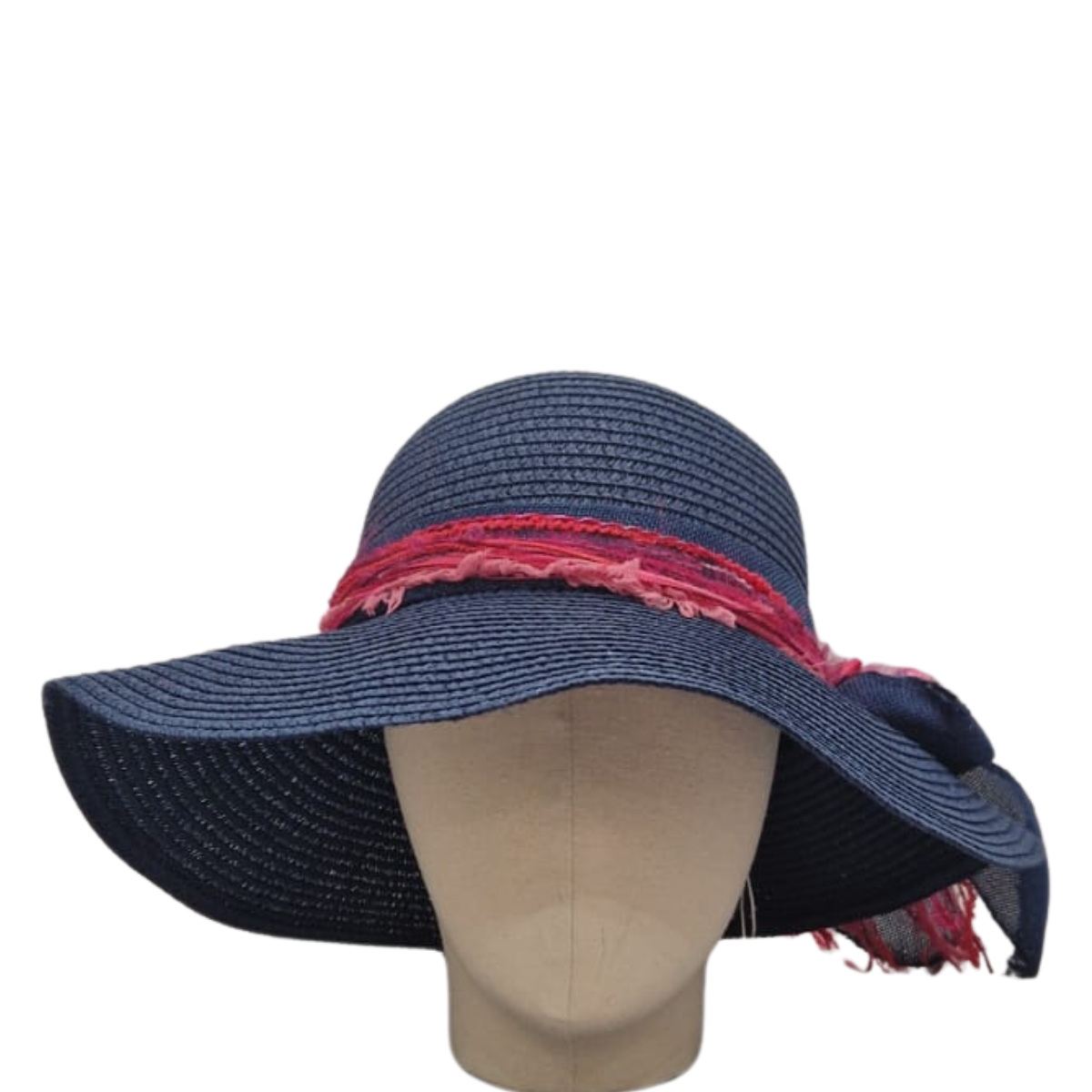 Wide Brim Sun Hat - Navy & Cerise
