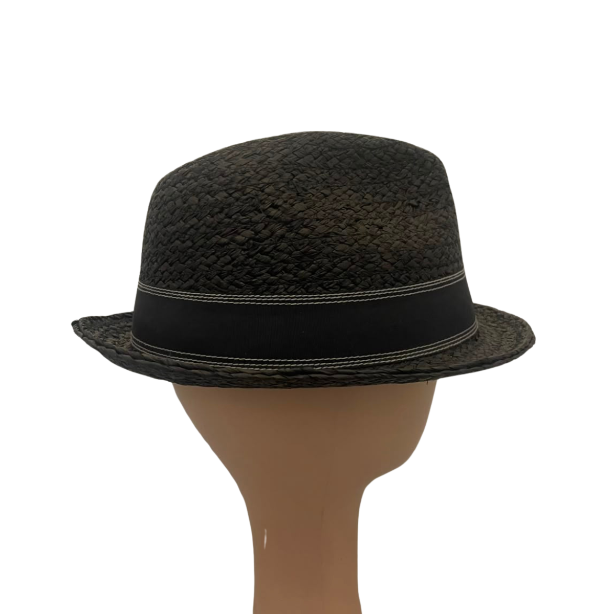 Handmade Black Raffia Trilby Hat with Ribbon Band