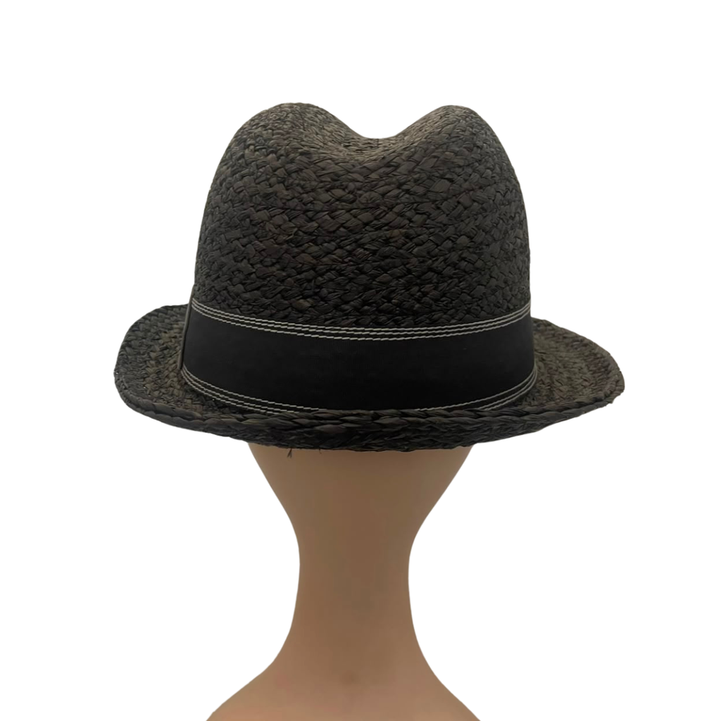 Handmade Black Raffia Trilby Hat with Ribbon Band