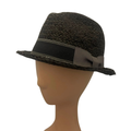 Handmade Black Raffia Trilby Hat with Ribbon Band