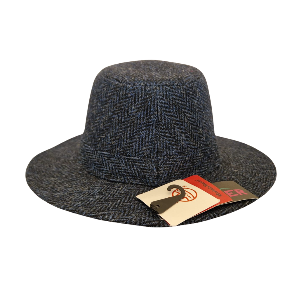 Blue Harris Tweed Fedora back