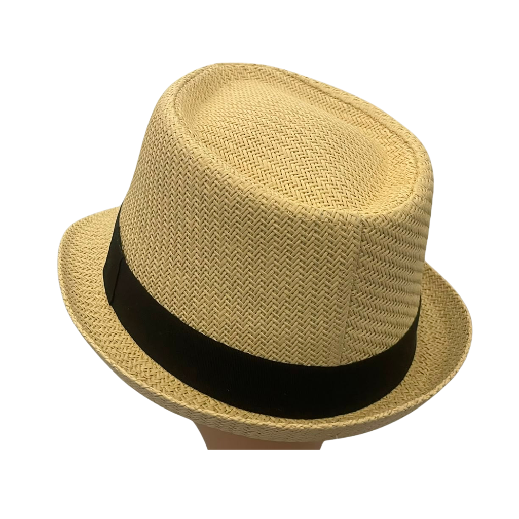 Natural Paper Trilby Hat with Black Band