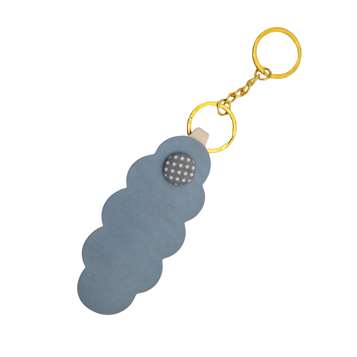 Sky Blue Leather Keyring with Polka Dot Button