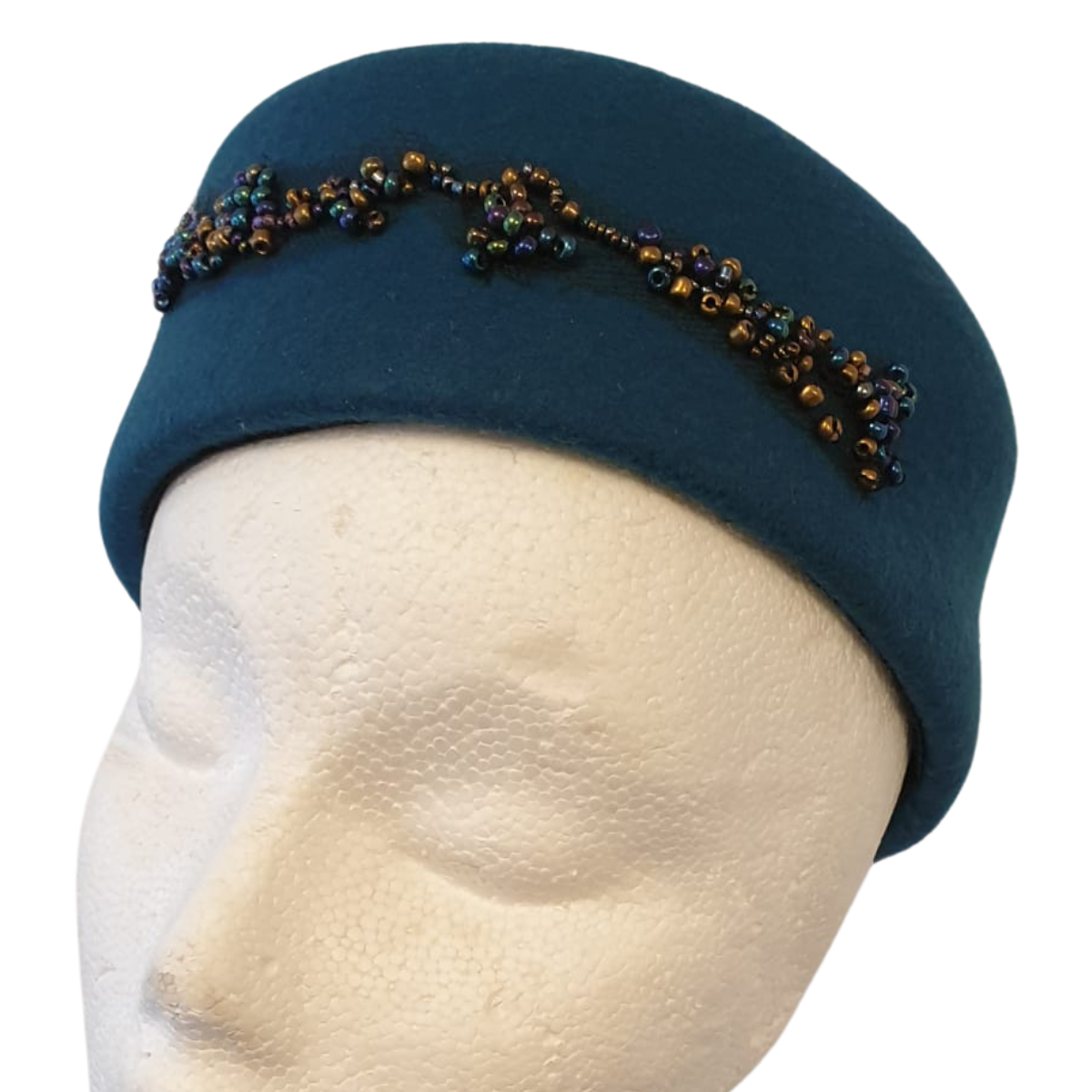 Teal Iridescent Bead Pillbox Hat