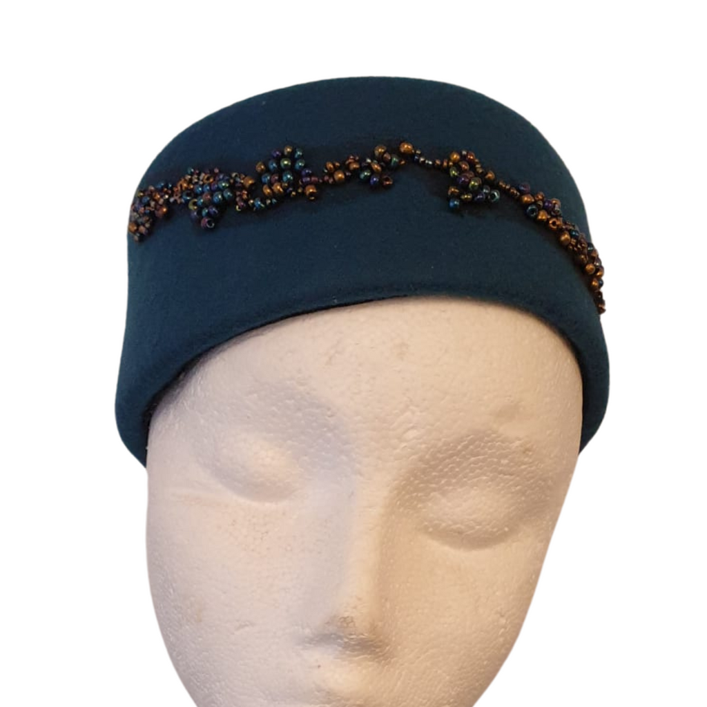 Teal Iridescent Bead Pillbox Hat
