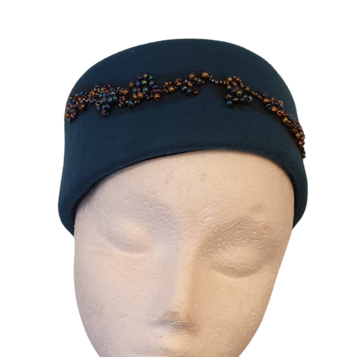 Teal Iridescent Bead Pillbox Hat