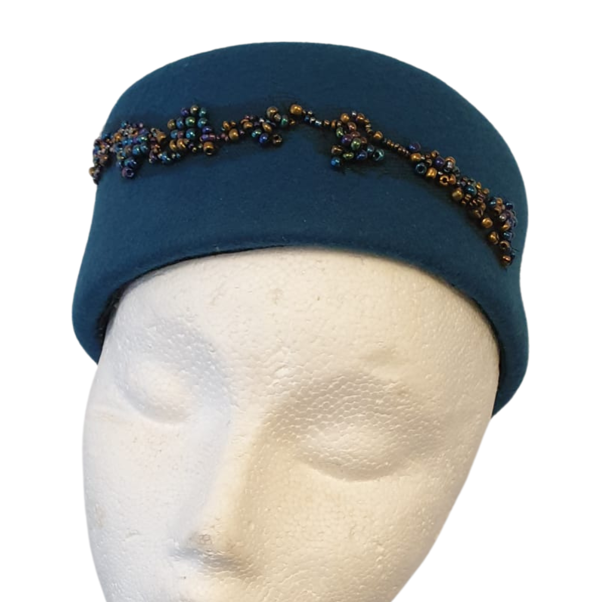 Teal Iridescent Bead Pillbox Hat