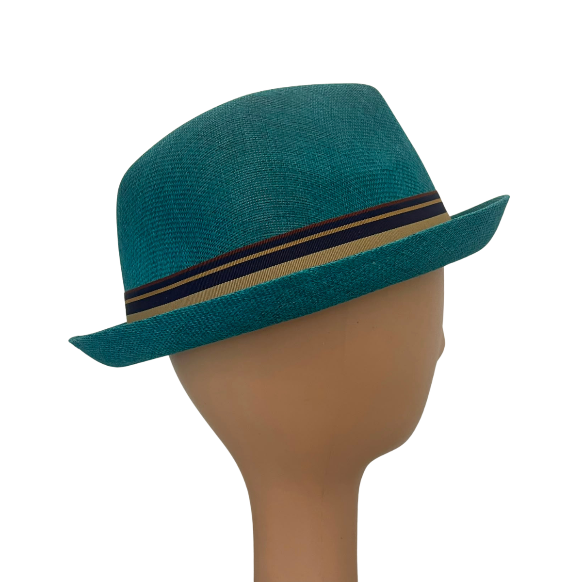 Teal Polyester Trilby Hat with Striped Band