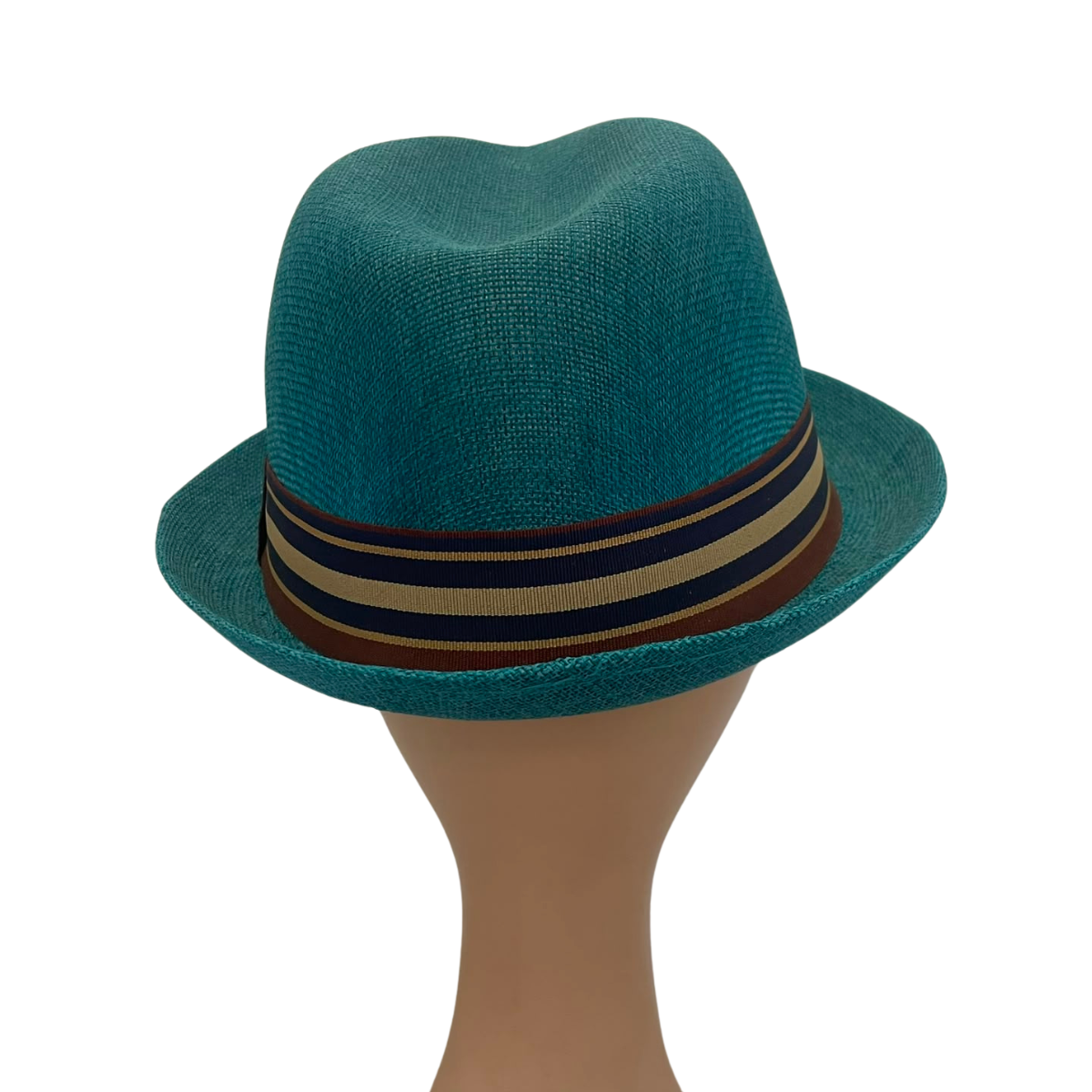 Teal Polyester Trilby Hat with Striped Band