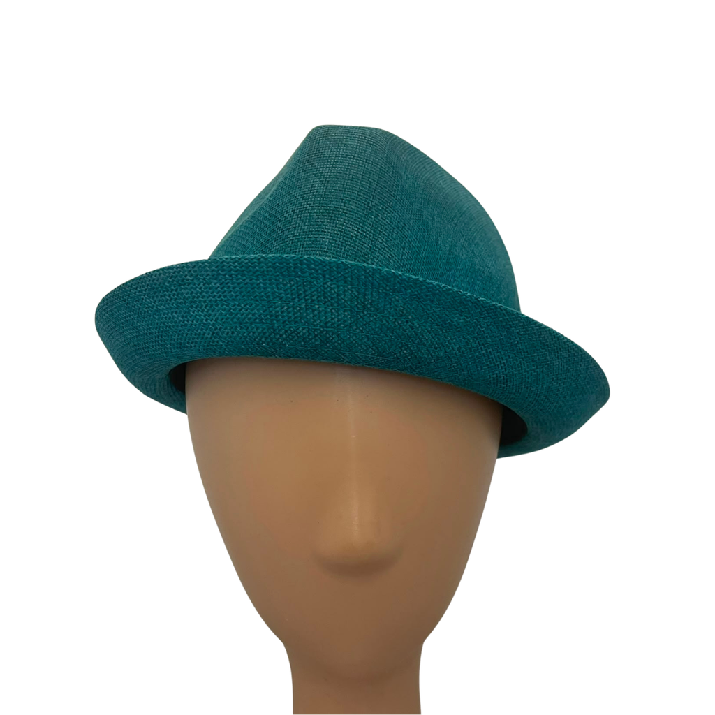 Teal Polyester Trilby Hat with Striped Band