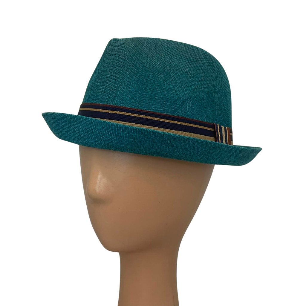 Teal Polyester Trilby Hat with Striped Band