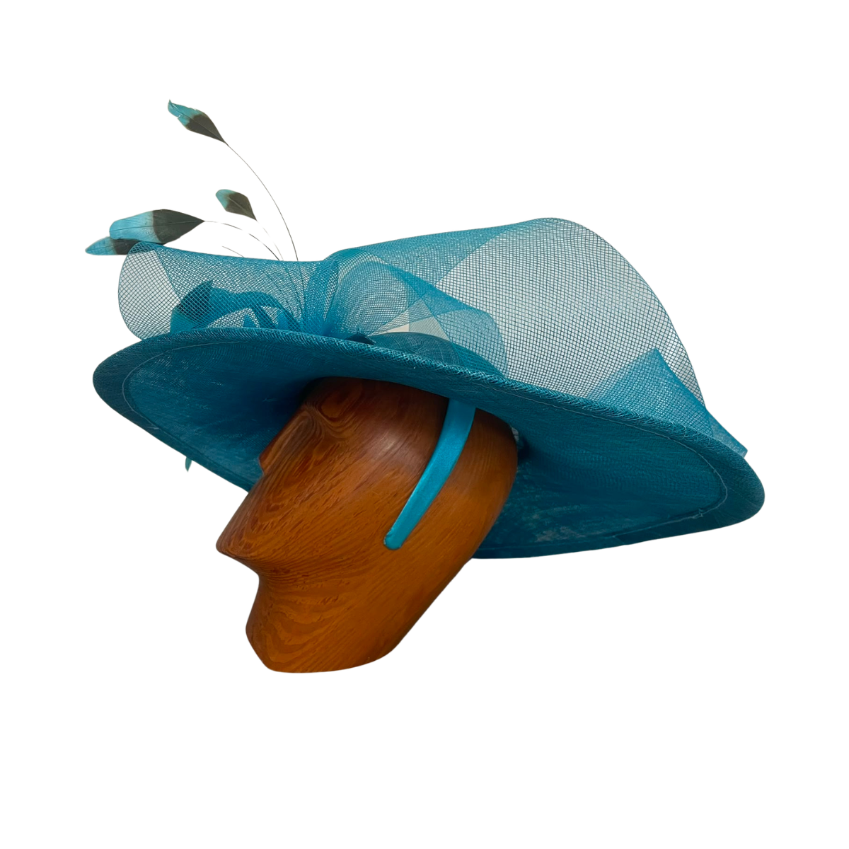 Teal Sinamay Occasion Hat with Floral & Feather Trim