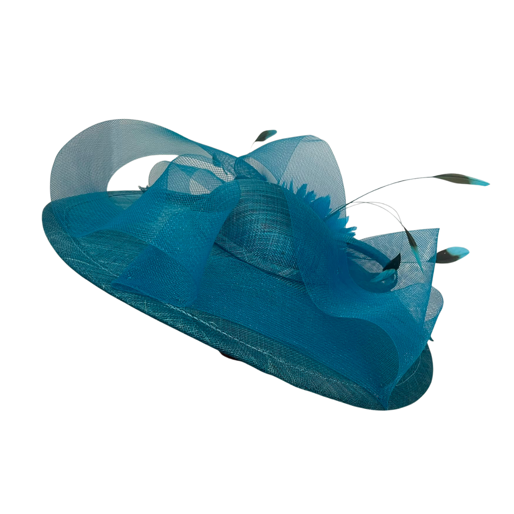 Teal Sinamay Occasion Hat with Floral & Feather Trim