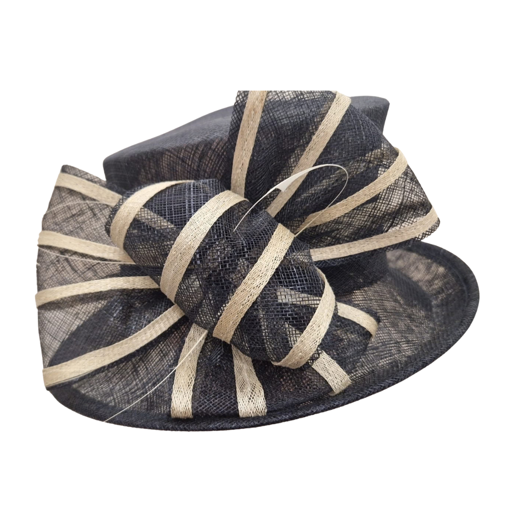 Navy & Champagne Bow Occasion Hat bow close-up