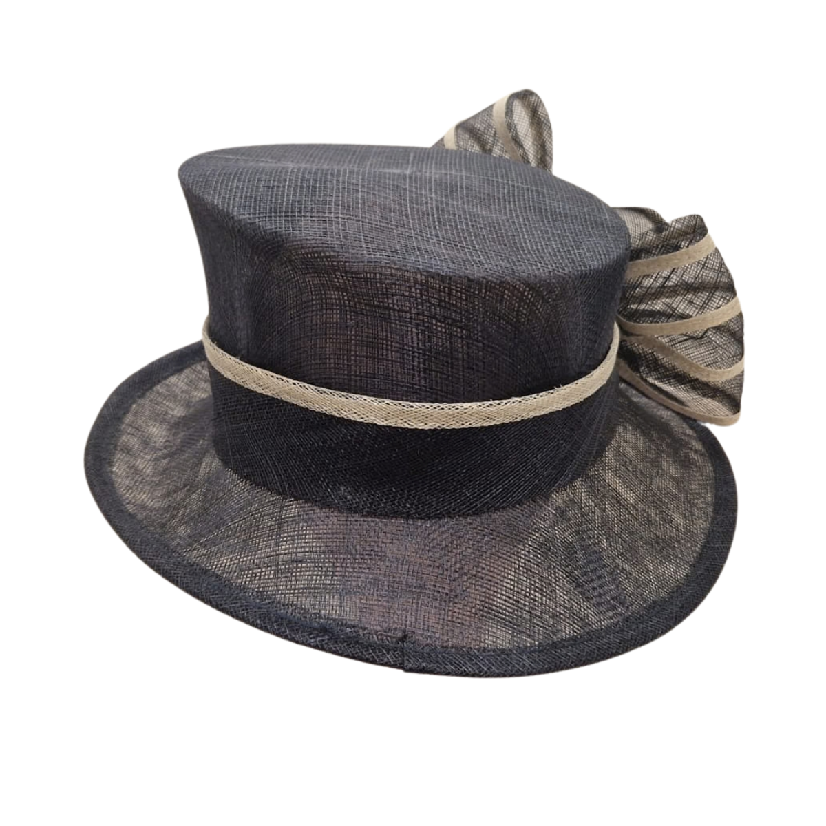 Navy & Champagne Bow Occasion Hat back