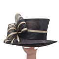 Navy & Champagne Bow Occasion Hat front
