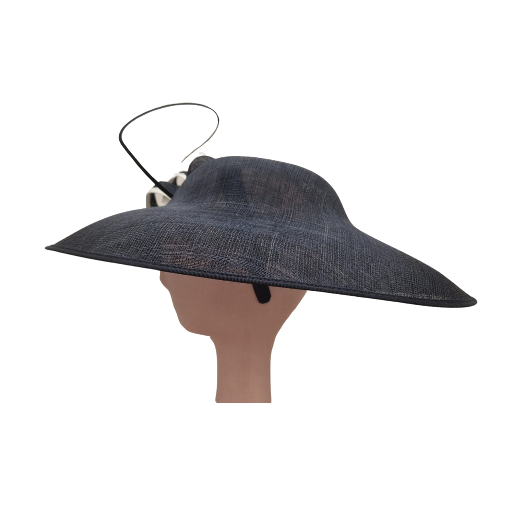 Navy & Cream Picture Hat with Sculptural Ribbon Trim side