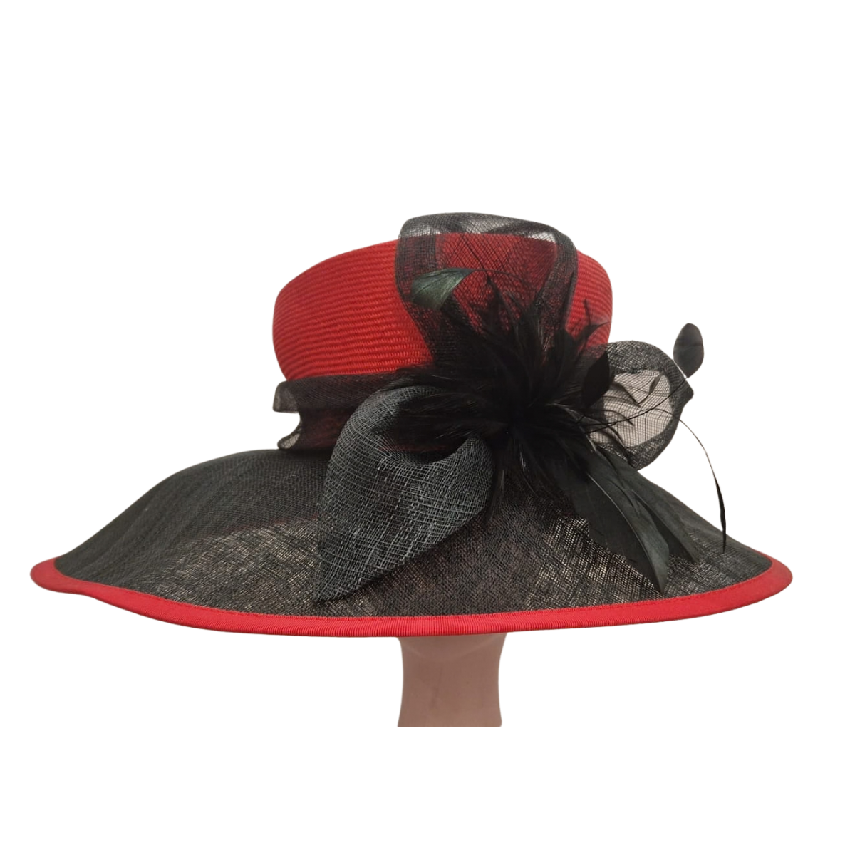 Scarlet & Black Statement Occasion Hat front