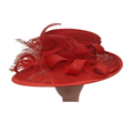Scarlet Sinamay Occasion Hat with Feather & Sculpted Ribbon Trim front