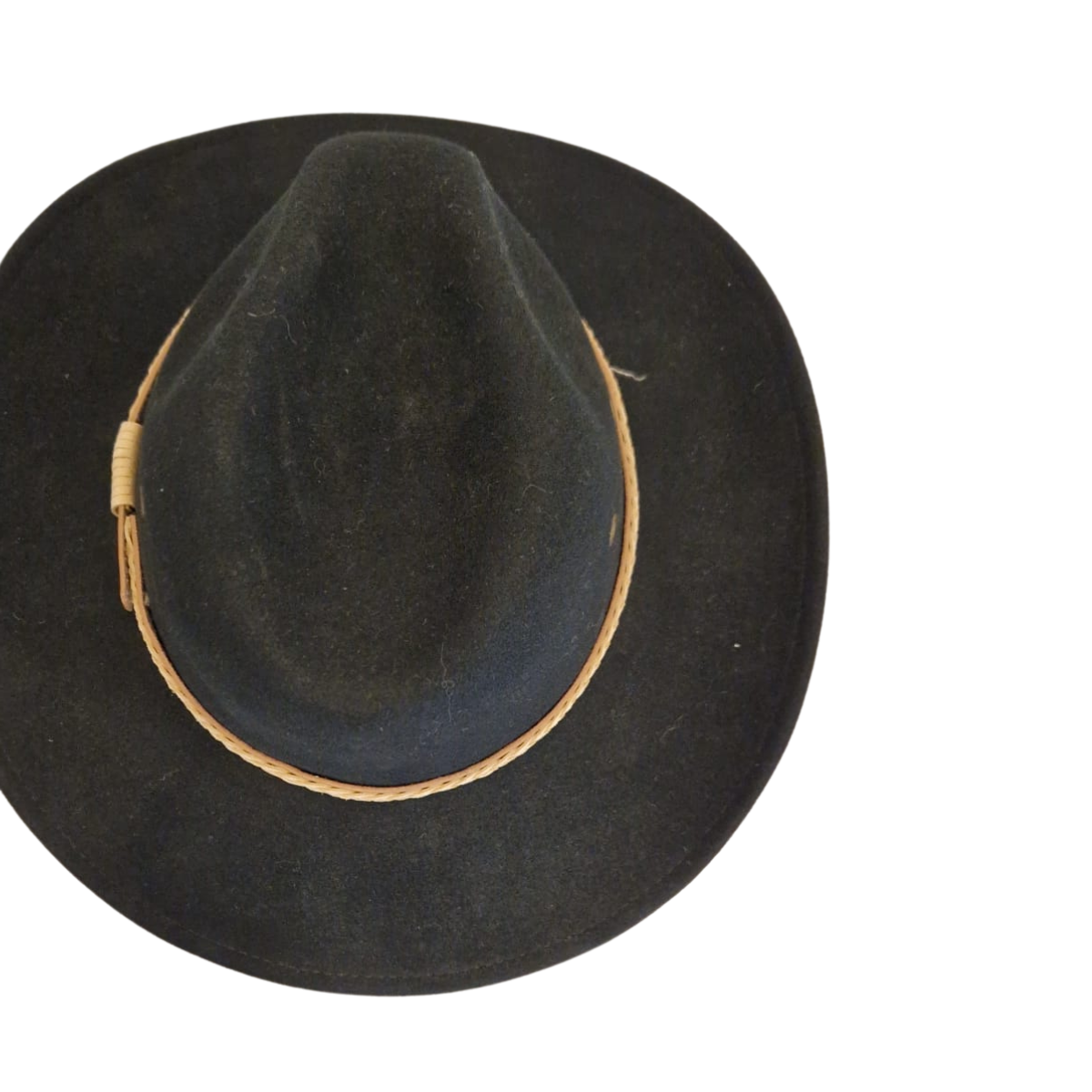 Black Wide Brim Fedora Hat with Plaited Leather Band top