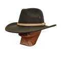 Olive Green Wide Brim Fedora Hat with Plaited Leather Band front