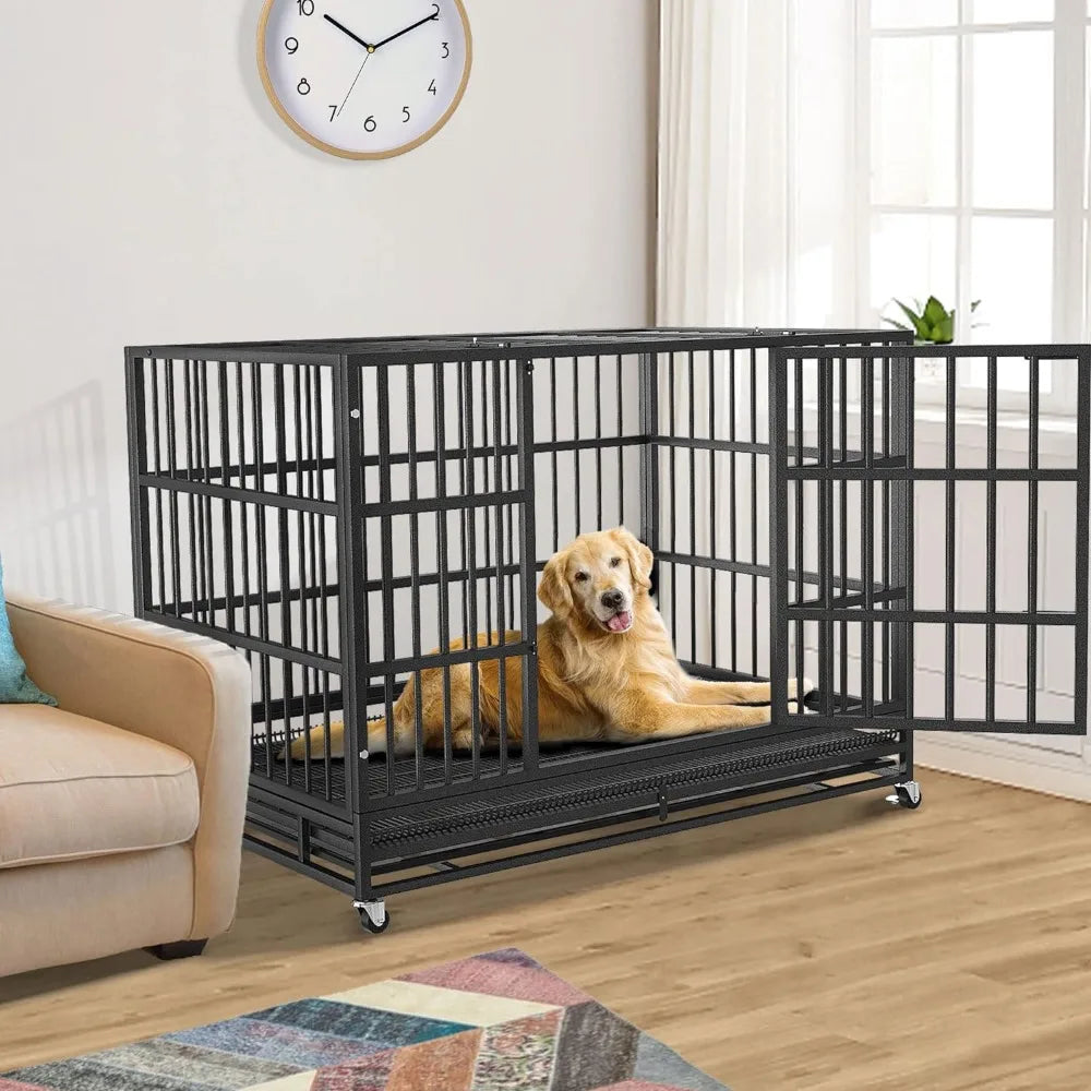 BOLDBONE 48/42/38 Inch Heavy Duty Indestructible and Escape-Proof Dog Crate Cage Kennel for Large Dogs, High Anxiety Dog Crate