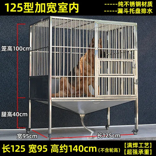 Stainless Steel Dog Crate Medium Large Dog Thick Dog Cage with Toilet Funnel Big Dog Cage