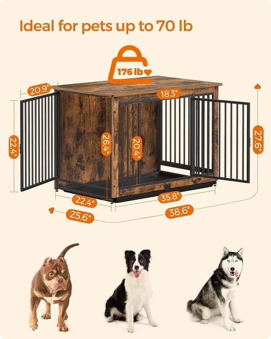 Feandrea Dog Crate Furniture, 38 Inches Dog Kennel for Dogs up to 70 lb, with Removable Tray, Heavy-Duty Dog Cage End Table, Dou