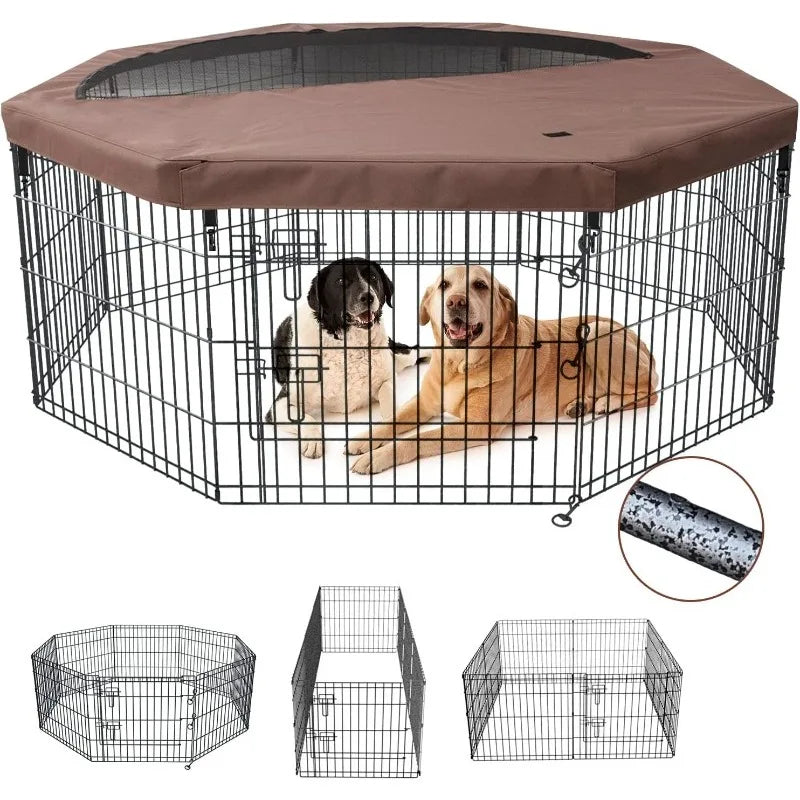 Foldable Metal Dog Exercise Playpen Gate Fence Dog Crate 8 Panels  Height Puppy Kennels with Bottom Pad for Animals Outdoor