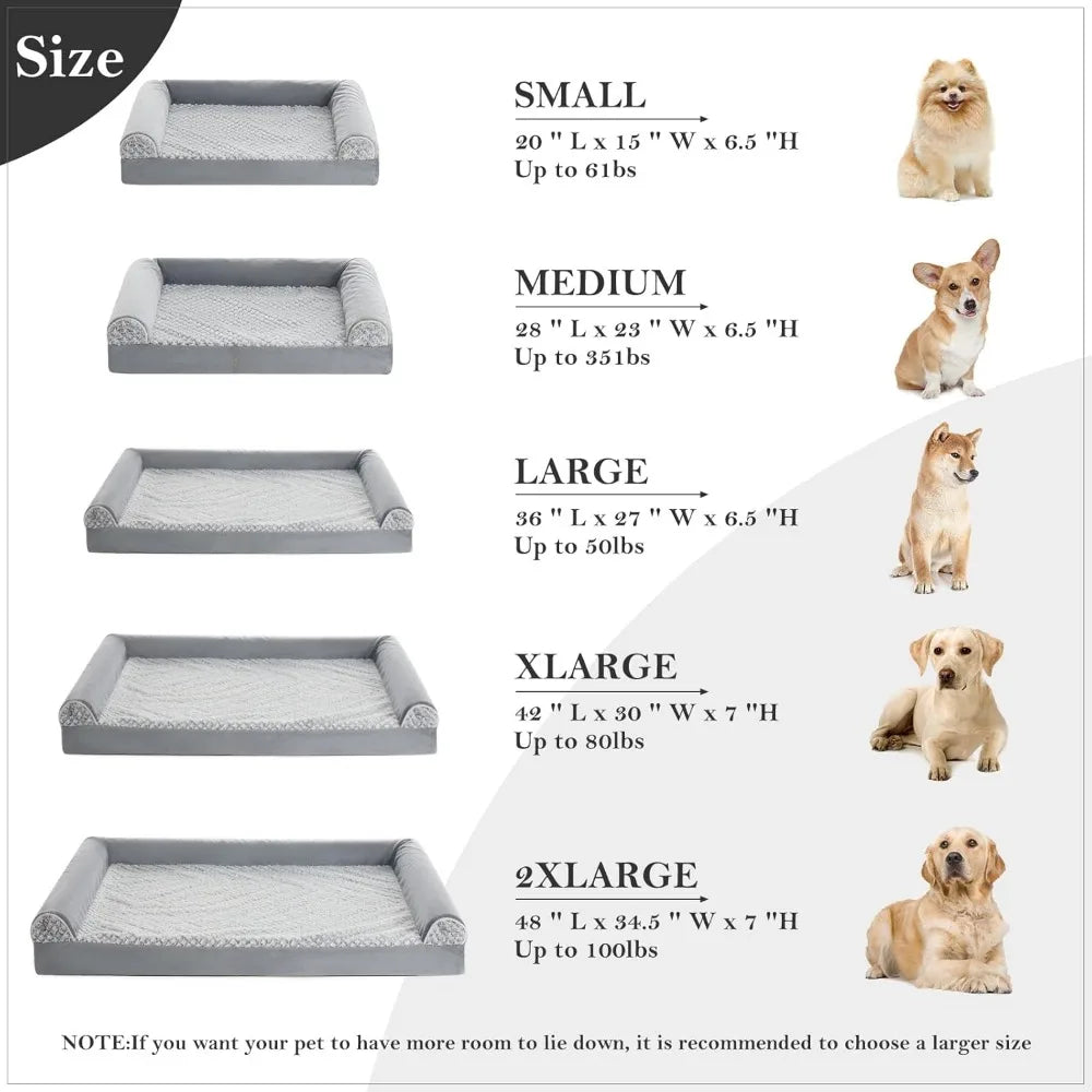 Dog Bed with Removable Waterproof Cover for Medium Large Dogs, Orthopedic Sofa Mat Pillow, Egg-Foam Crate Dog Bed