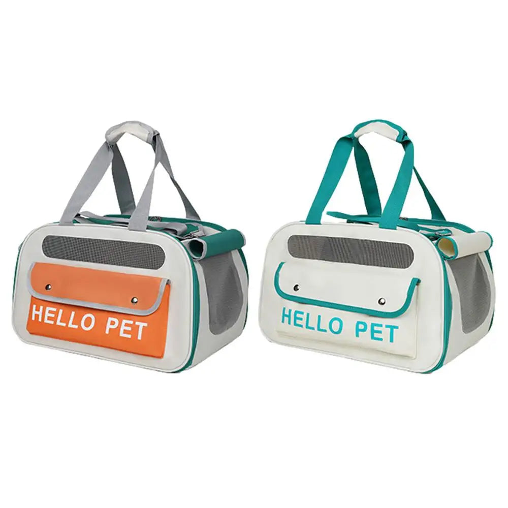 Soft Side Backpack Dog or Cat Carrier in Green and another in Orange & Green