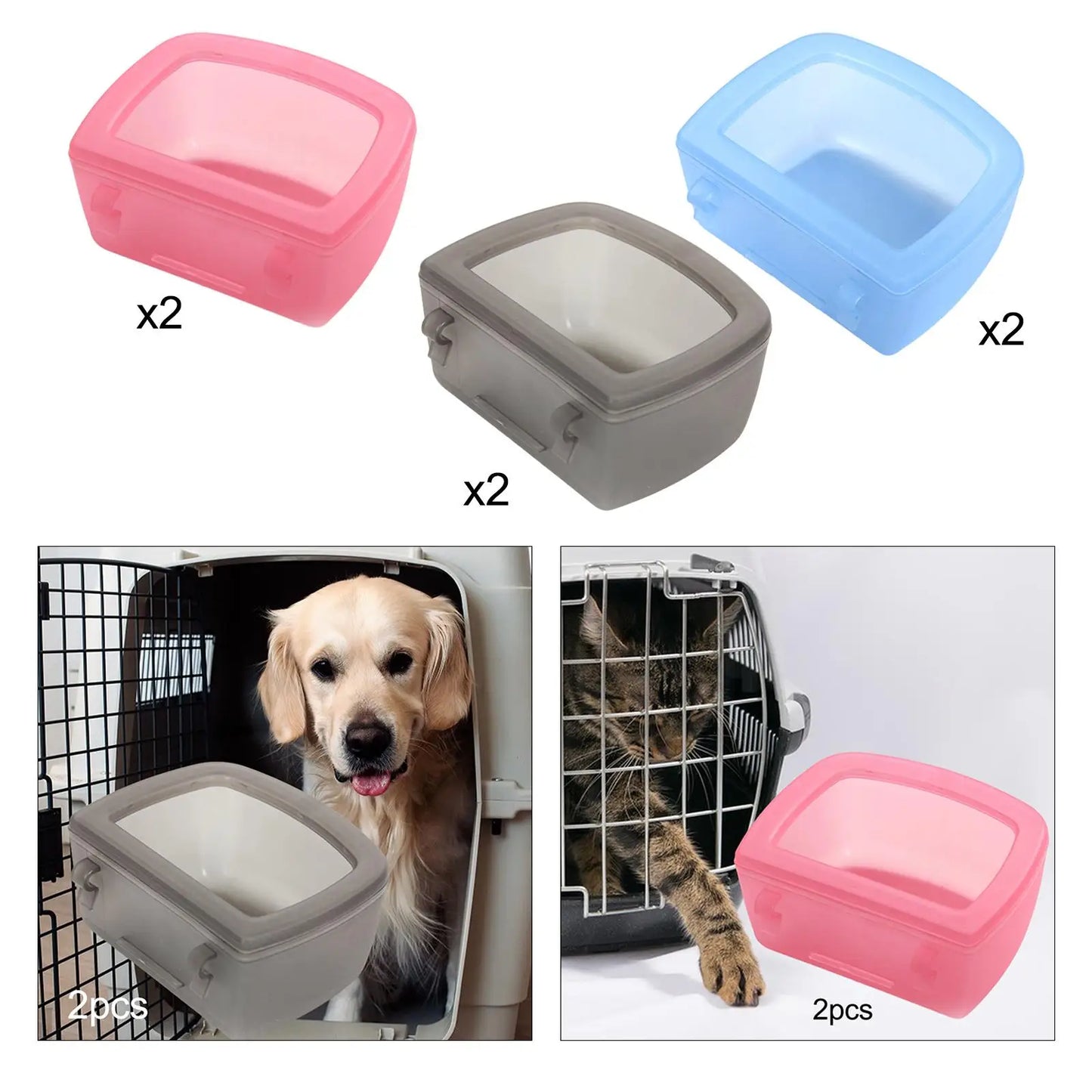 2pcs Dog Crate Bowls Slow Feeding No Spill Pet Carrier Bowl Water Dispenser Dish