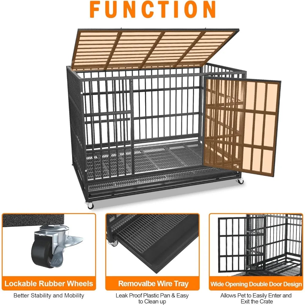 BOLDBONE 48/42/38 Inch Heavy Duty Indestructible and Escape-Proof Dog Crate Cage Kennel for Large Dogs, High Anxiety Dog Crate