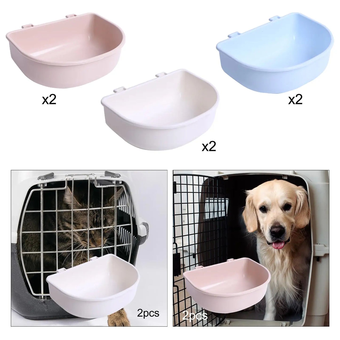 2Pcs Crate Dog Bowls for Wire Cages or Crates Multipurpose Travel Pet Carrier