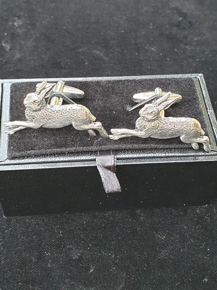 Country Style Cufflinks with Running Hare Design