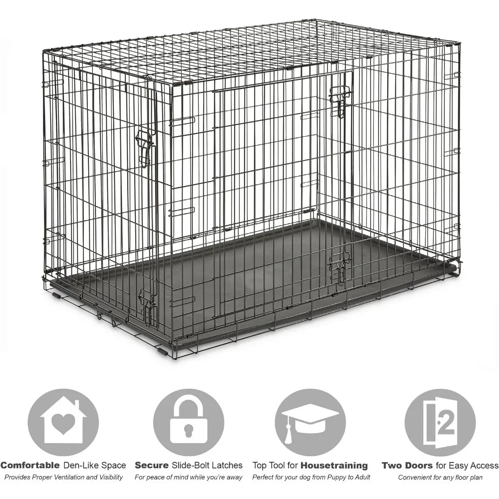 New World Newly Enhanced Double Door New World Dog Crate, Includes Leak-Proof Pan, Floor Protecting Feet, & New Patented