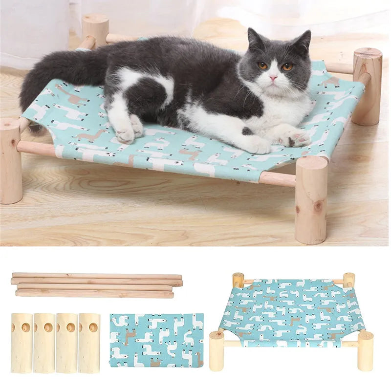 Elevated Hammock Wooden Frame Pet Bed llamas