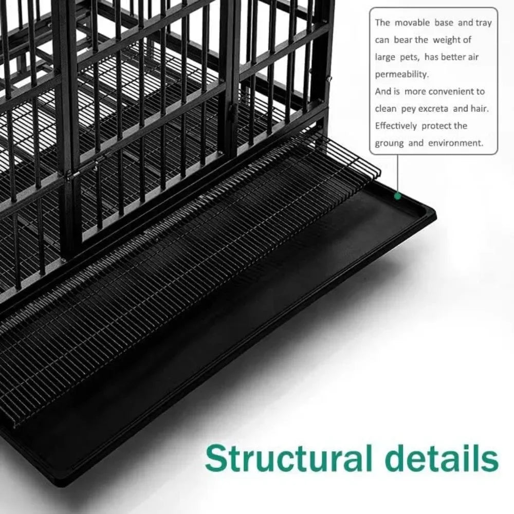 48/38 Inch Heavy Duty Dog Crate Cage Kennel with Wheels, Sturdy Locks Design, Double Door and Removable Tray, Extra Large XL XXL