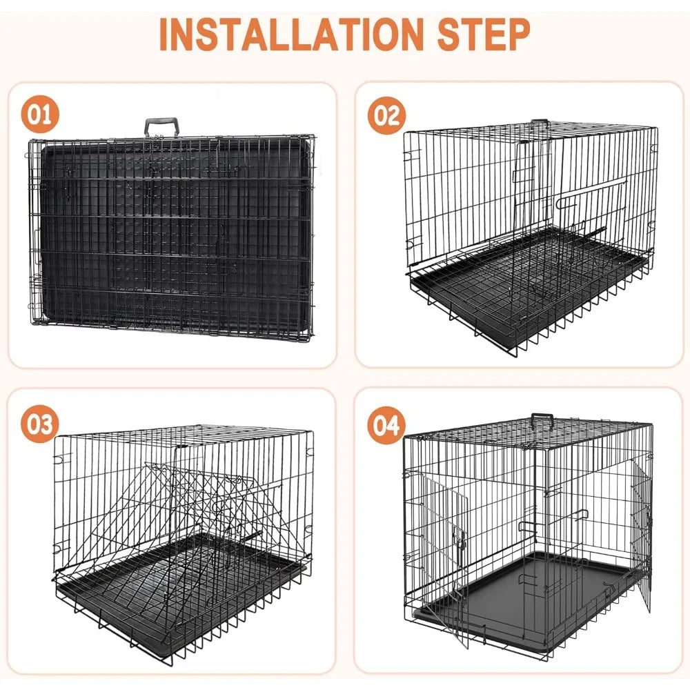 Dog Crates for Large Medium Dogs Foldable Metal Wire Pet Dogs Kennel 30/36/42Inches Indoor Outdoor Travel Dog