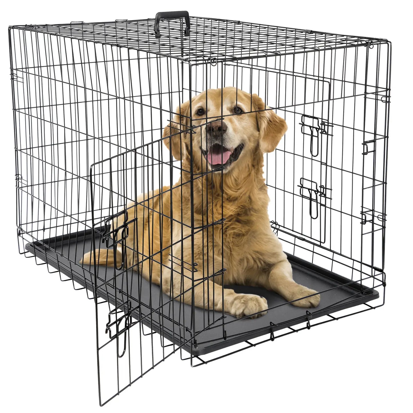 US Metal Pet Cage, Dog Crate Kennel, 2 Door with Pan, Black, 30 ", 36", 42"