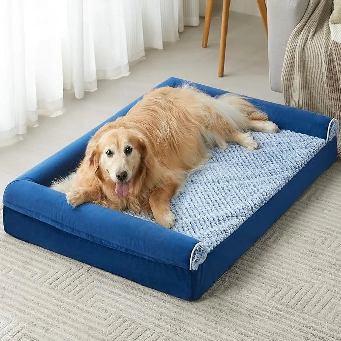 Dog Bed with Removable Waterproof Cover for Medium Large Dogs, Orthopedic Sofa Mat Pillow, Egg-Foam Crate Dog Bed