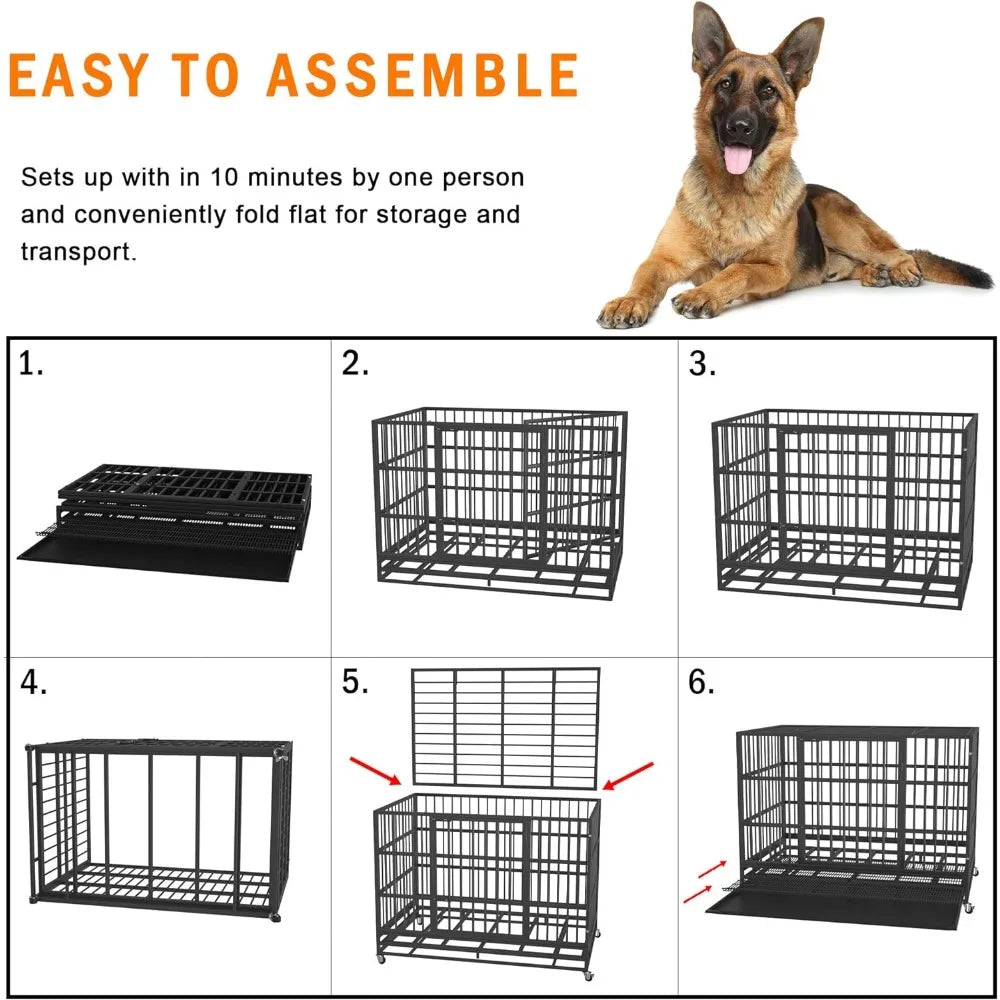 BOLDBONE 48/42/38 Inch Heavy Duty Indestructible and Escape-Proof Dog Crate Cage Kennel for Large Dogs, High Anxiety Dog Crate