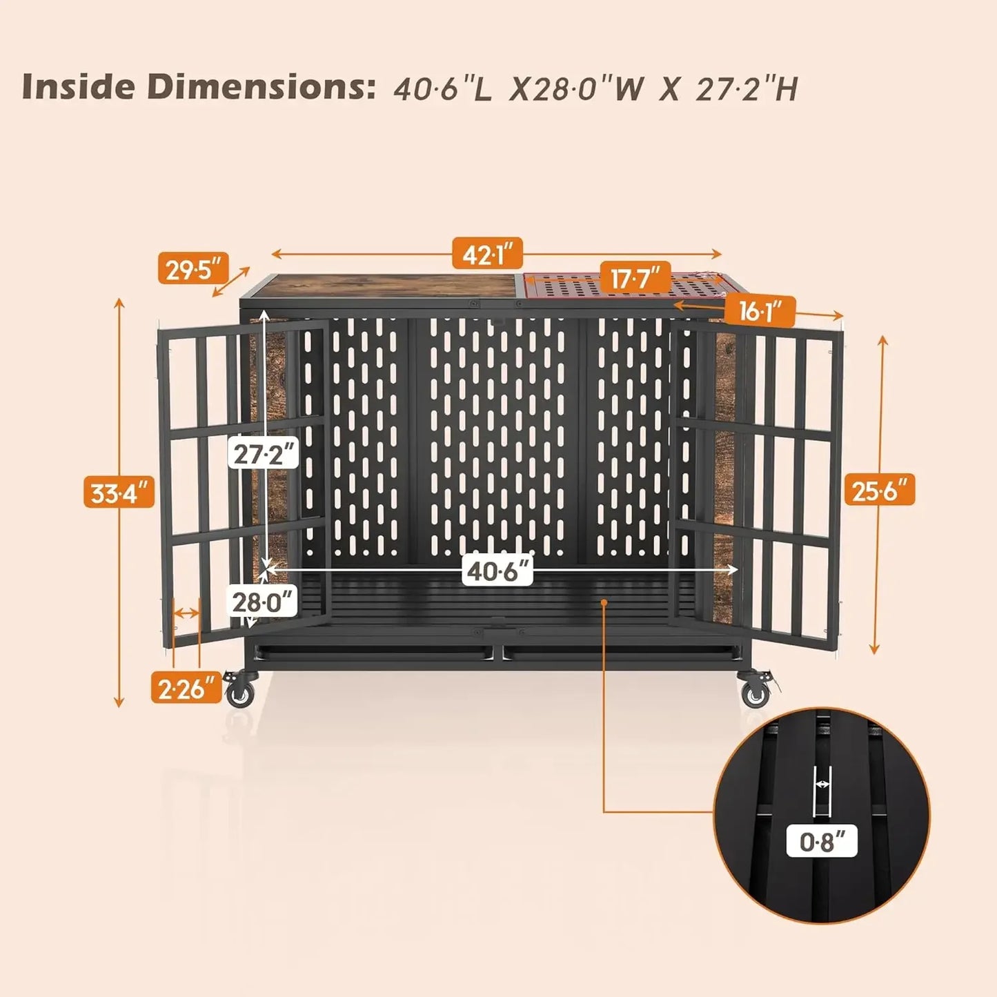 42inch Heavy Duty Dog Crate, Escape Proof Large Medium Kennel for High Anxiety Dogs, Indestructible Pet Cage Indoor, R