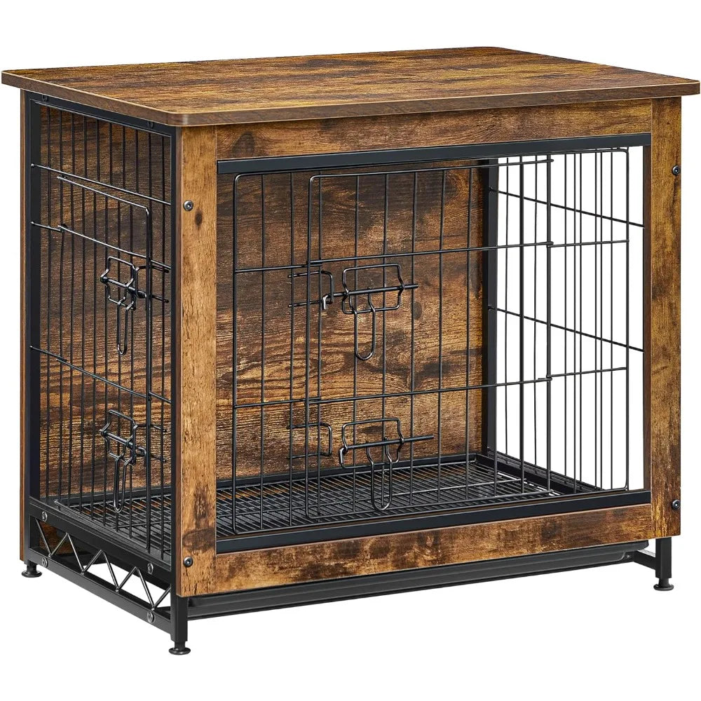 Dog Crate Furniture, Side End Table, Modern Kennel for Dogs Indoor up to 30 lb, Heavy-Duty Dog Cage,Double-Door, Rustic Brown