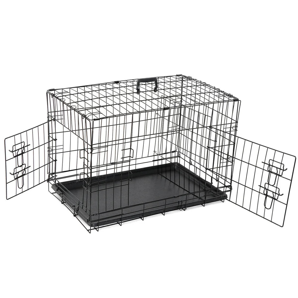 US Metal Pet Cage, Dog Crate Kennel, 2 Door with Pan, Black, 30 ", 36", 42"