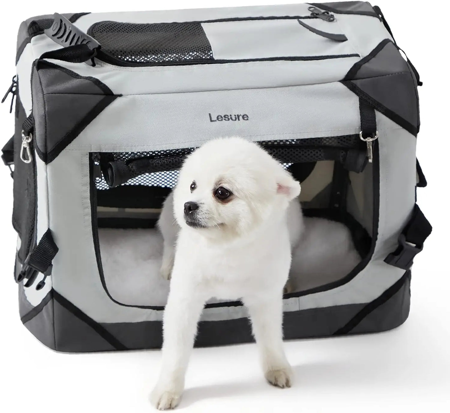 Lesure Collapsible Dog Crate - Portable Dog Travel Crate Kennel for Extra Small Dog, 4-Door Pet Crate with Durable Mesh Windows,