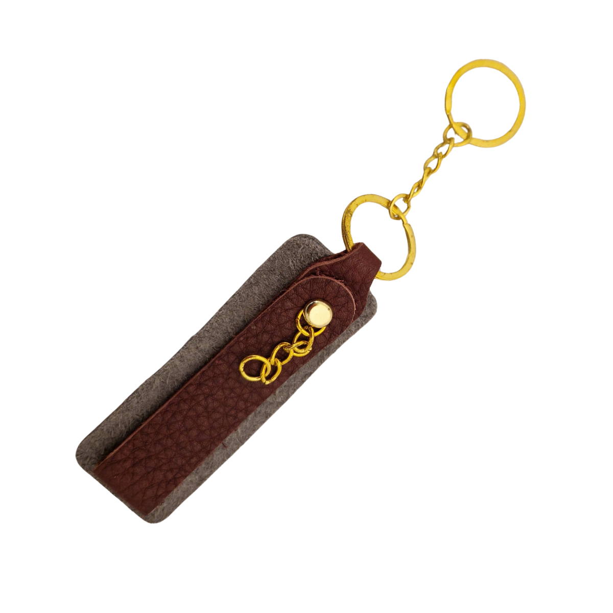 Grey Leather Keyring with Gold-Coloured Chains
